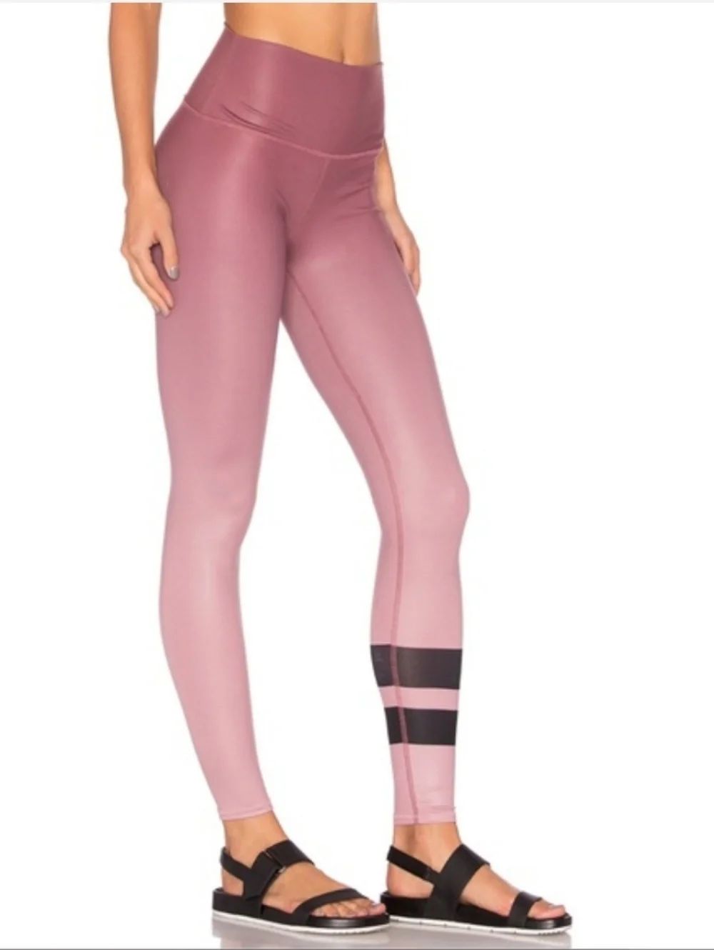 Alo Yoga High Waist Airbrush Highline Pink Ombre Gradient Stripe Leggings